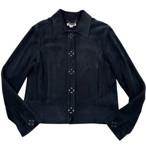 Whistles Turner Suede Leather Jacket Cropped Minimalist Retro Navy Blue Size S